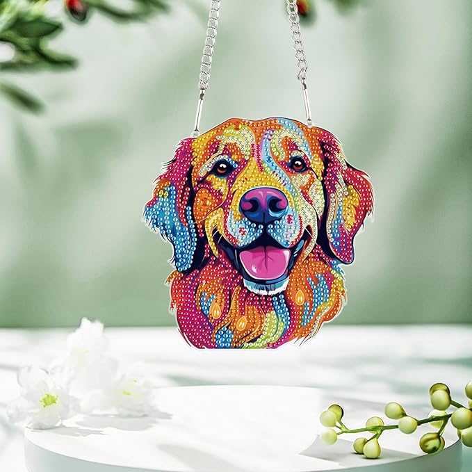 AiYuanzsh Diamond Art Painting Ornament 5D DIY Diamond Art Animal Dog Creative Design Handmade Acrylic Pendant Mosaic Making Kits by Number Kits Home Decoration Pendant