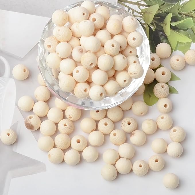 8mm Massive Beads Natural Wooden Round Loose Beads Jewelry Making with Thread 200 PCS(Golden Bamboo, 8mm)