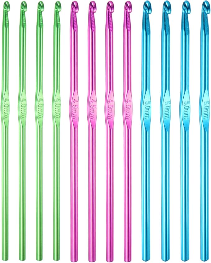 uxcell 12Pcs Aluminum Crochet Hook 4mm 4.5mm 5mm US Size 6 7 8 Knitting Needles for DIY Craft Yarn Green Purple Blue