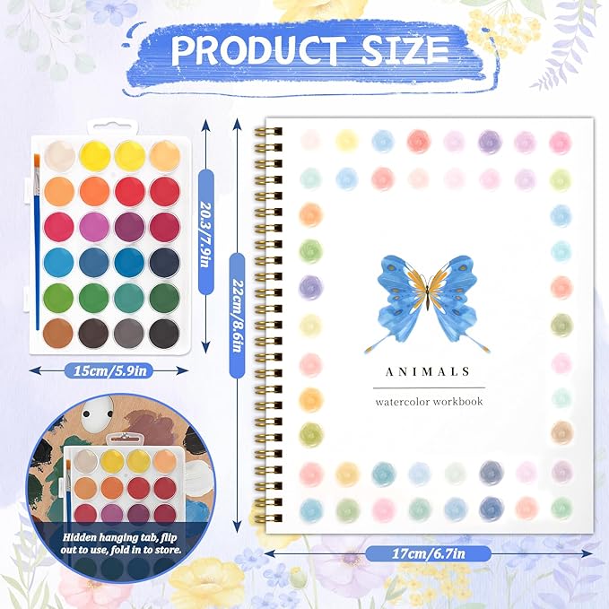 Watercolor Workbooks ，24 Colors Water Books Paint Set，Watercolor Coloring Book for Beginners Art Crafts Painting Kit Nature Scenes Paint Set for Creative Exploration Gift for Adults Teens (Animals)