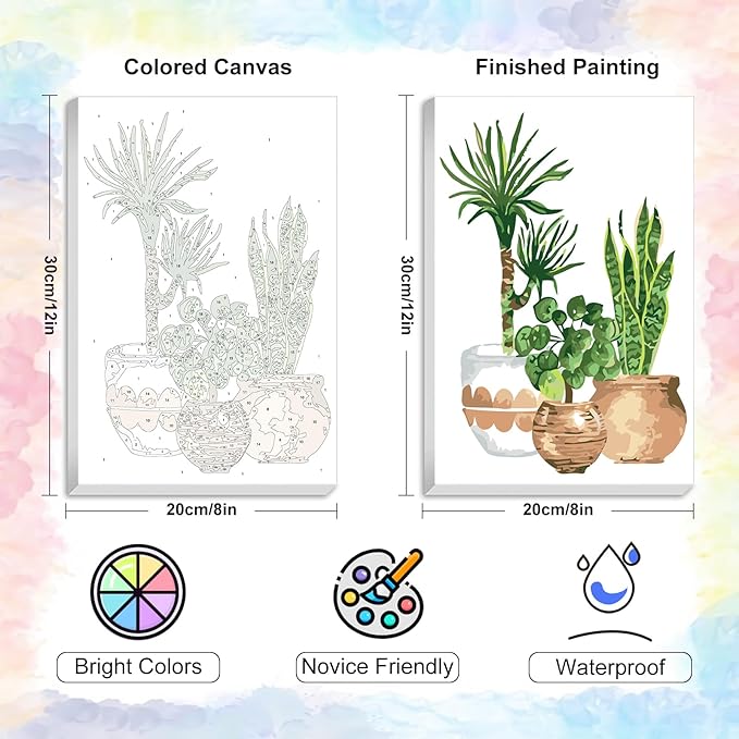 Yezavesu Framed Paint by Numbers Kit for Adults Beginner & Kids Ages 8-12, Easy Green Plant Paint by Numbers with Frame, DIY Number Painting for Adults Plants for Home Wall Decor Gift 8X 12 inch