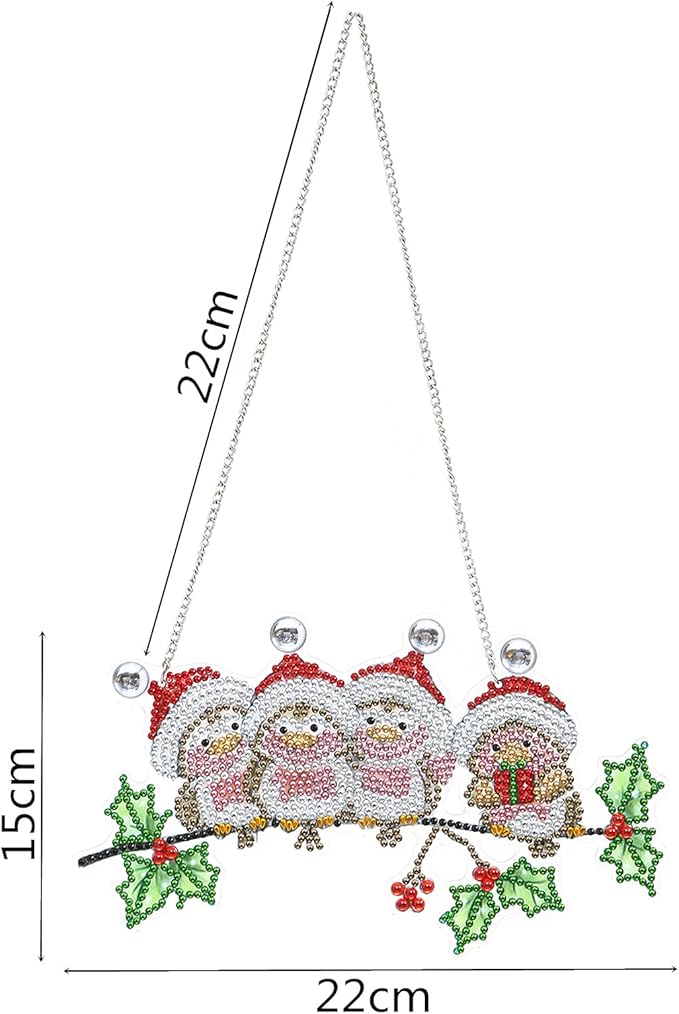 YEESAM ART DIY 5D Rhinestone Painting Christmas Decorations Hanging Kit, Little Birds 22x15cm Rhinestone Art for Wall Door Window Decorations Hanging Mosaic Crafts Ornaments