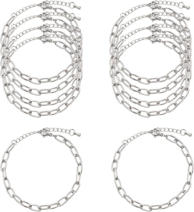 10pcs Silver Paper Clip Jewelry Links Stainless Steel Chains for Jewelry Making Charm Bracelet Chain Bulk for Men Women DIY Crafts Jewelry Findings