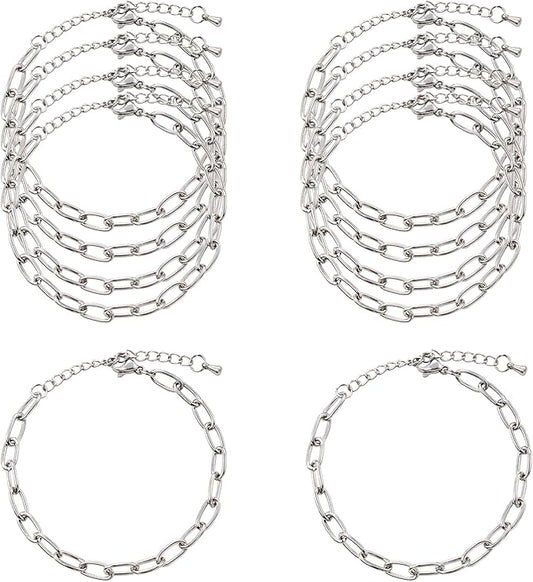 10pcs Silver Paper Clip Jewelry Links Stainless Steel Chains for Jewelry Making Charm Bracelet Chain Bulk for Men Women DIY Crafts Jewelry Findings
