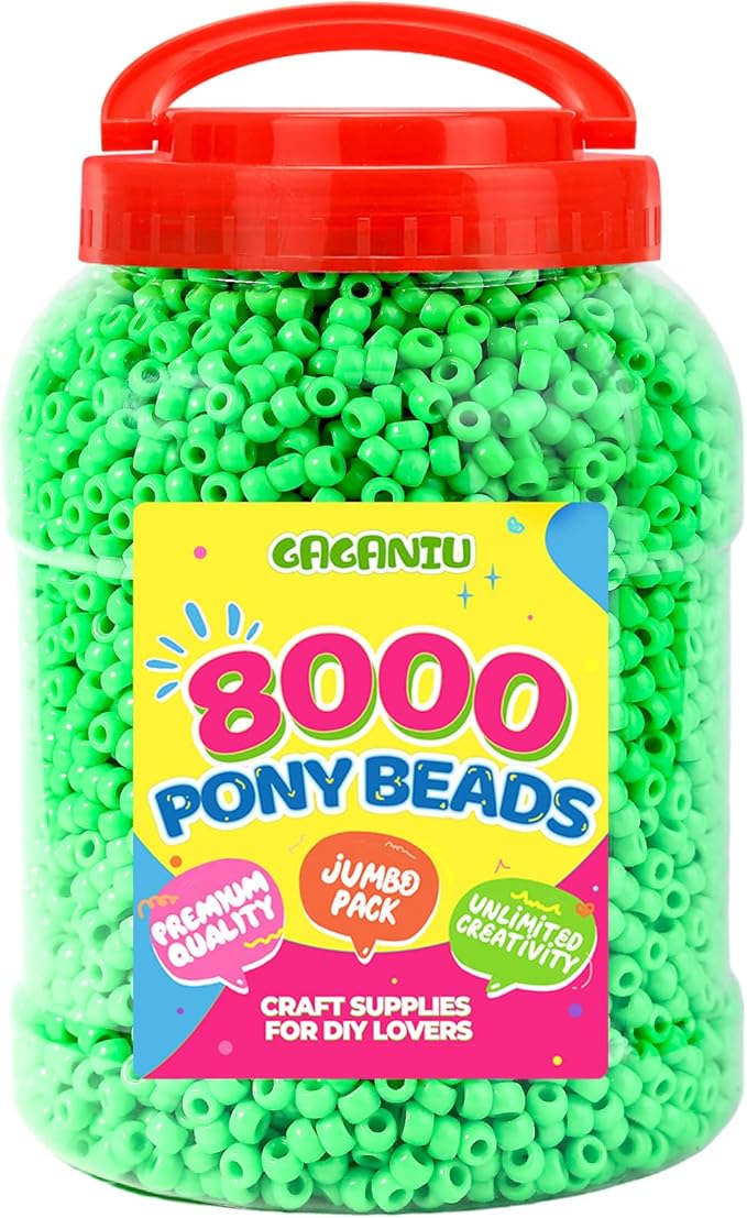 8000 pcs pony beads bulk for bracelet green plastic beads making for hair braiding diy crafts kandi jewelry key chains and ornaments decorations boxed