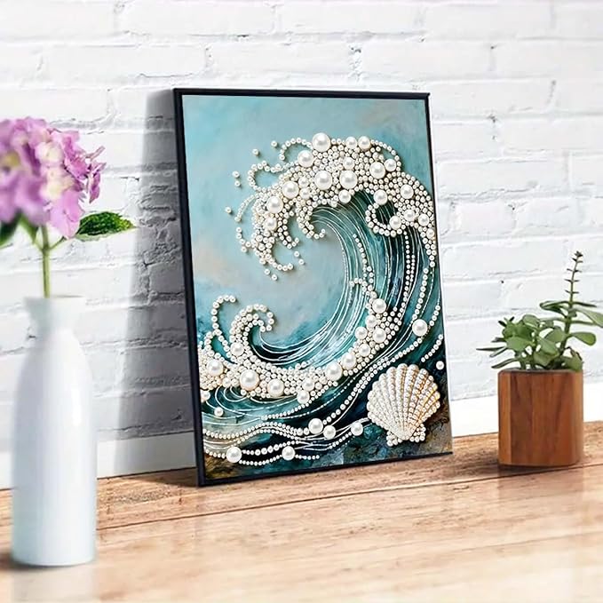 GEMFAMILY 5D Diamond Art Pearl Painting Kits for Adults,Special Shape Diamond Art Kits for Wave, DIY 3D Plastic Pearl Painting Kit for Home Wall Decoration 12 × 16 inch