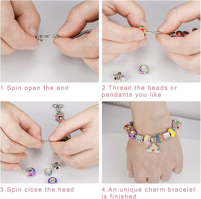 Hysagtek Charm Bracelet Making Kit - 66 Pcs DIY Jewelry Making Kit Bracelet Making Kit Beads Necklace Crafts for Teen Girls with Portable Bracelet Organizer Box, Rainbow