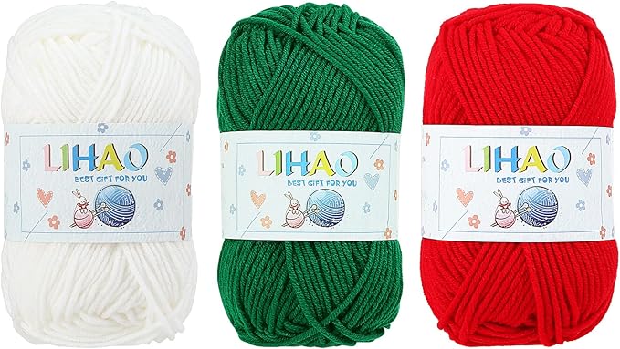 LIHAO 3 Skeins Yarn for Knitting Christmas Themed Yarn for DIY Xmas Crochet Crafts - 100% Acrylic, 50g