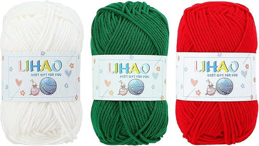 LIHAO 3 Skeins Yarn for Knitting Christmas Themed Yarn for DIY Xmas Crochet Crafts - 100% Acrylic, 50g