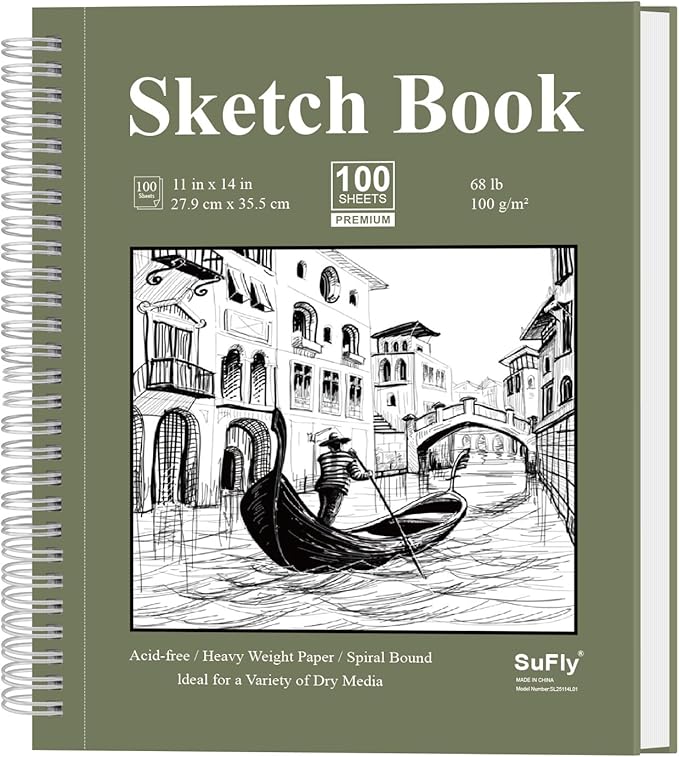 sufly 11x14 sketchbook, 100 sheets hardcover sketch book, 68lb/100gsm artist paper, drawing books for teens & art gifts.