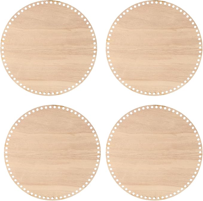 PATIKIL 4" Diameter Crochet Basket Bottom, 4Pcs Round Crochet Knitting Wooden Base for DIY Craft Weaving Basket Making Supplies Home Decoration, Dark Wood Color