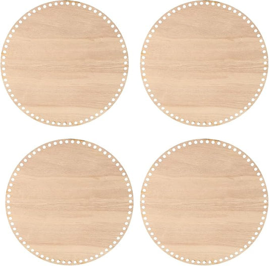 PATIKIL 4" Diameter Crochet Basket Bottom, 4Pcs Round Crochet Knitting Wooden Base for DIY Craft Weaving Basket Making Supplies Home Decoration, Dark Wood Color