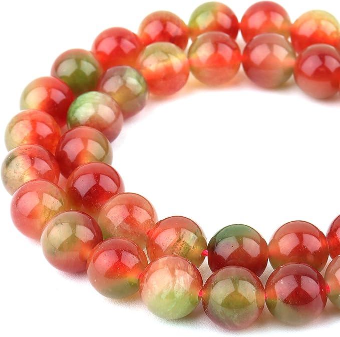 Jade Stone Beads Gemstone Beads for Jewelry Making - 6mm Round Loose Beads for Bracelets(59-62pcs, Watermelon Cloudy Jade)