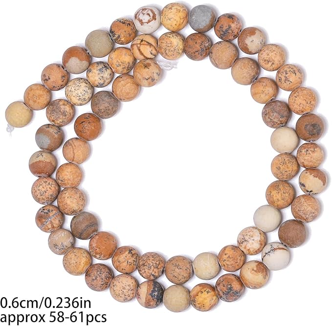 Stone Beads, 60pcs Matte Picture Jasper, 6mm Round Loose Beads for Jewelry Making, Bracelets, with Bag, String & Card