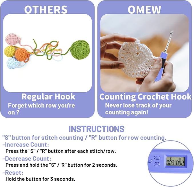 Zcvtbye 12 Size Counting Crochet Hooks Set, Light Up Crochet Hooks for Stitch & Row Counter, Lighted Crochet Needles Kit with Case (Blue, 12 Size)