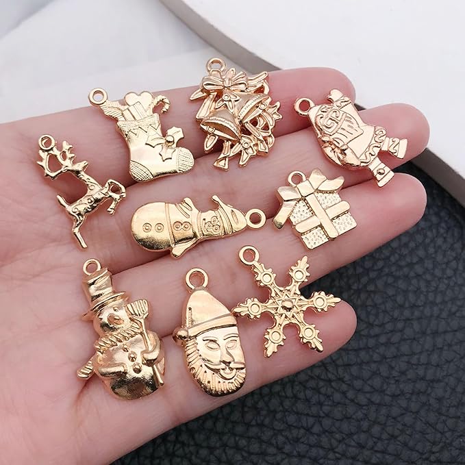 WOCRAFT 60pcs KC Gold Christmas Bracelet Charms for Jewelry Making Sets DIY Necklace Bracelet Keychain Crafting Charms Kit Craft Supplies (SN828)