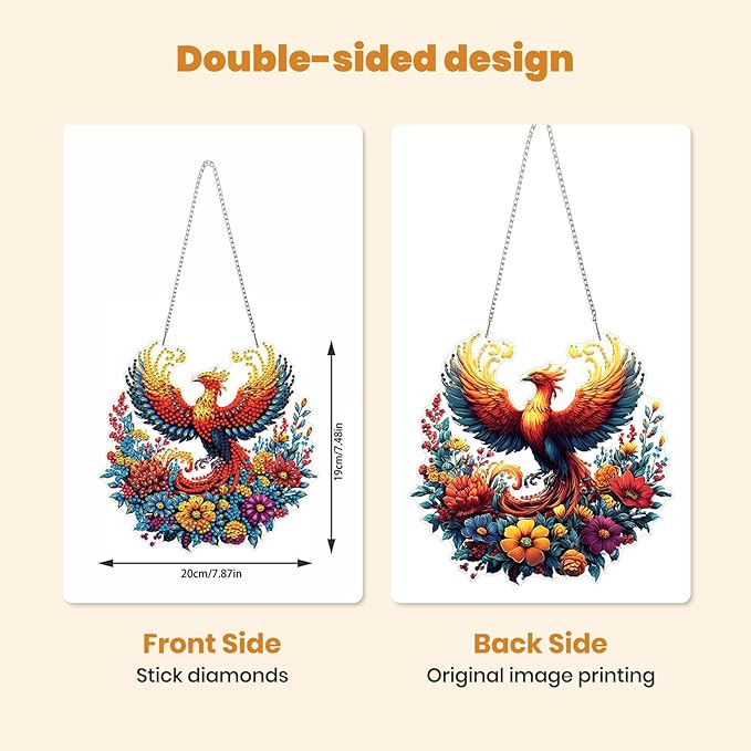 MXJSUA Phoenix Diamond Art Hanging Kits for Adults Beginners, DIY Acrylic Special Shaped Crystal Animals Diamond Gem Art Pendant Drills Painting Ornament for Home Wall Decor and Gift