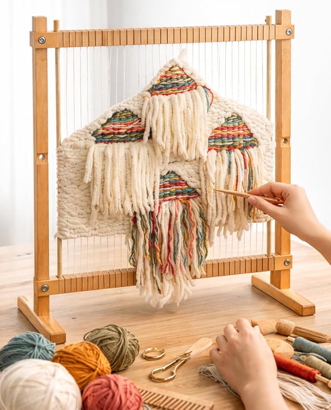 Large Wooden Weaving Loom Kit for Beginners | Adjustable Vertical Loom Frame with Tools | DIY Hand Weaving Craft Kit for Wall Art, Tapestry, and Yarn Projects (22.75 x 16.5 inches)