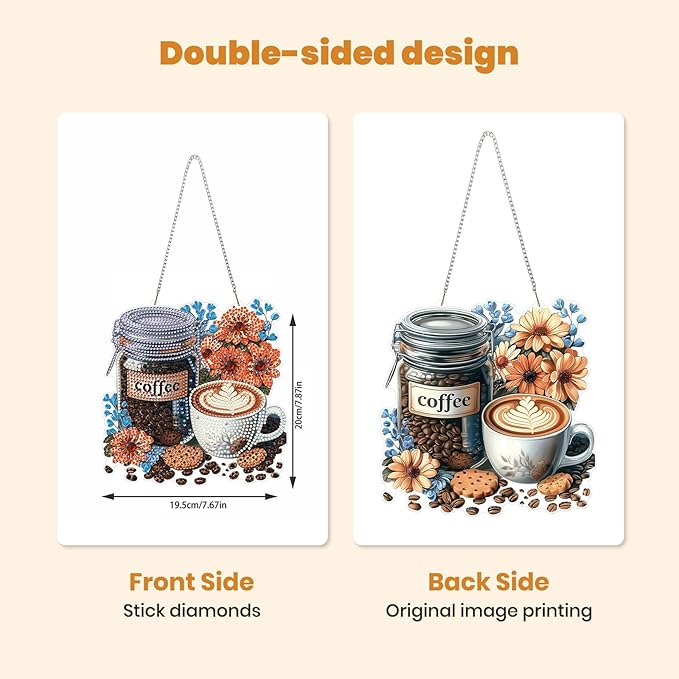 MXJSUA Coffee Flowers Diamond Art Hanging Kits for Adults Beginners, DIY Acrylic Special Shaped Crystal Diamond Gem Drills Pendant Art Painting Ornament for Home Wall Decor Gift