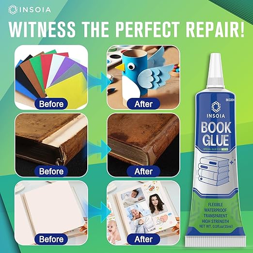 Book Glue, 15ML x 2 Book Adhesive, Clear Book Binding Adhesive, Flexible Paper Glue for Book Repair and Bonding, Envelopes, Postcards, Paper Craft, Greeting Cards, Invitations, Crafts DIY