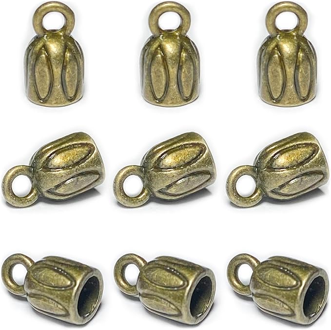 Bronze Barrel End Caps 110 pcs 3mm Leather Cord End Cap for Jewelry Making Small End Cap with Loop Finding Kit for Leather Tassels Bracelet DIY Craft Making Supplies