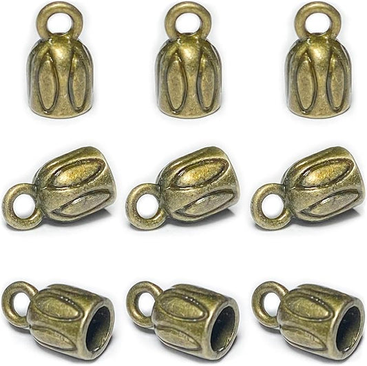 Bronze Barrel End Caps 110 pcs 3mm Leather Cord End Cap for Jewelry Making Small End Cap with Loop Finding Kit for Leather Tassels Bracelet DIY Craft Making Supplies