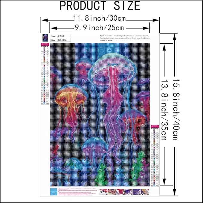 SHICERNHJ Jellyfish Diamond Art Painting Kits for Adults,5D Diamond Art Kits for Full Round Diamond Dots Painting,DIY Round Gem Art Diamond for Beginner Home Wall Decor 12 x 16 Inch