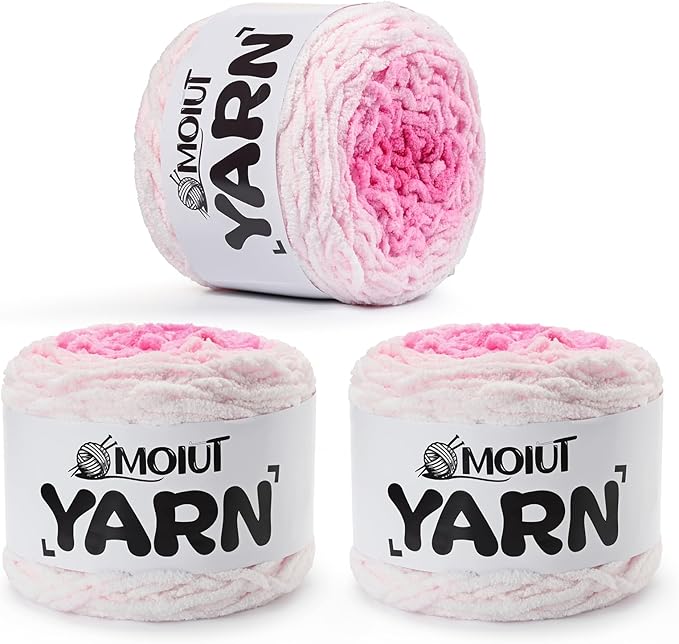 Blanket Perfect Ombre Cake Yarn - Baby Yarn for Crocheting Soft - 3 Pack of 10.6oz/300g - #6 Super Bulky - 197 Yards for Knitting, Crafts & Amigurumi, Chunky Chenille Yarn(3 Rose Beach)