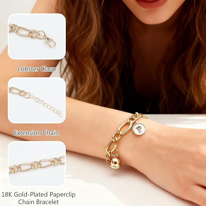Sumalon 20 Pcs 18K Gold Plated Bracelet Chain Kit, Paperclip Alloy Link Fit Clip with Lock, Bracelet Charm for Women DIY Jewelry Making (Gold)