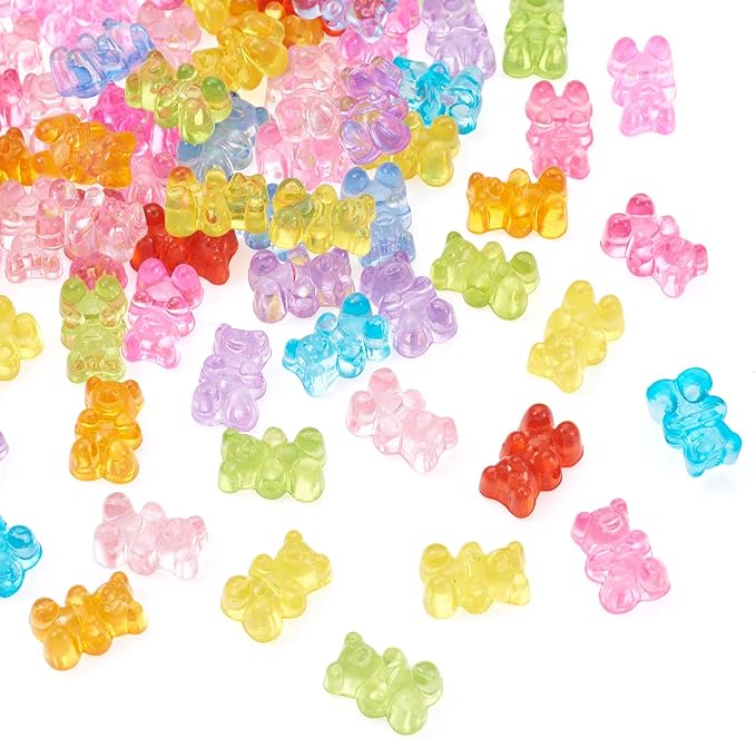 FASHEWELRY 200pcs Clear Acrylic Bear Beads Mixed Color Transparent Gummy Bear Spacer Beads Mini Cute Bears Loose Beads Bulk for Bracelet Necklace Earring Jewelry Making