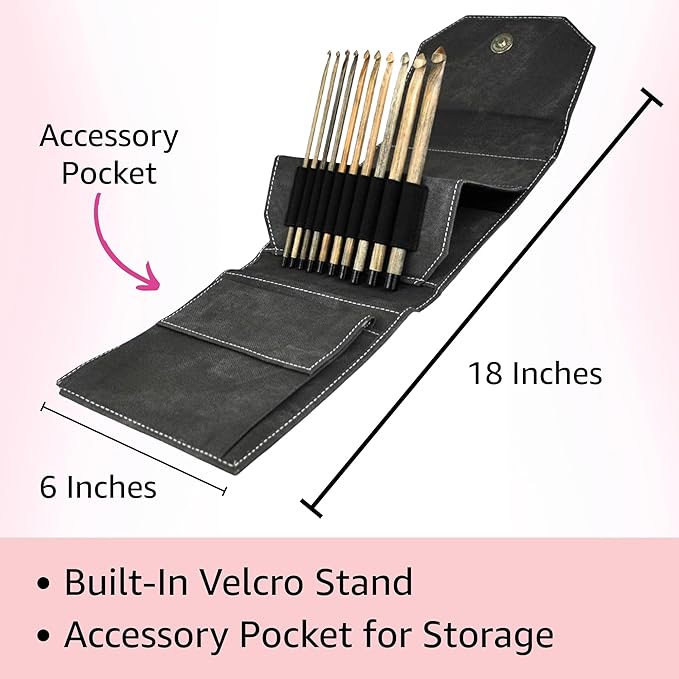 Lykke Driftwood 6 in. Set Sizes 3.5, 3.75, 4.0, 4.5, 5.0, 5.5, 6.0, 6.5, 8.0, 9mm Crochet Hooks for Sport, Baby, DK, Worsted, Chunky Yarn, Birchwood with Grey DM Case, Project Bag