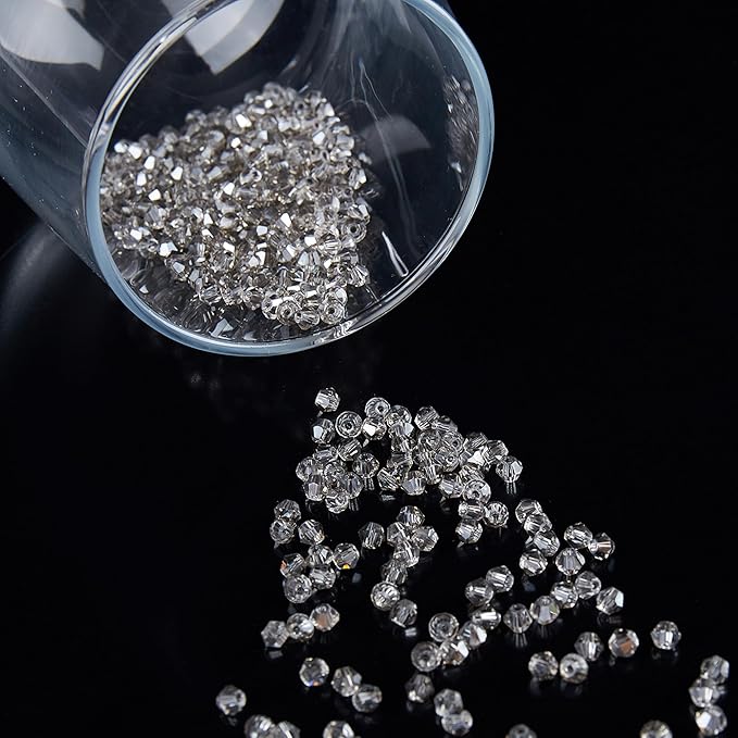 laopottbeads 1200pcs 3mm bicone crystal glass beads for jewelry making, sparkling mini beads for suncatchers, diy bracelets & craft projects (grey)
