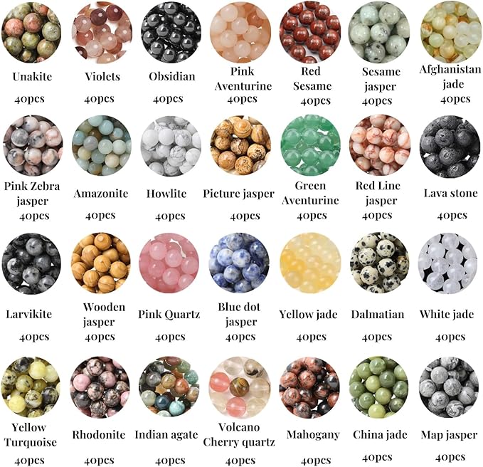 1120pcs Crystal Beads for Jewelry Making Bulk,Natural Stone Beads Charm Gemstone DIY for Friendship Bracelet Making Kit Supplies(6mm,28 Color A)