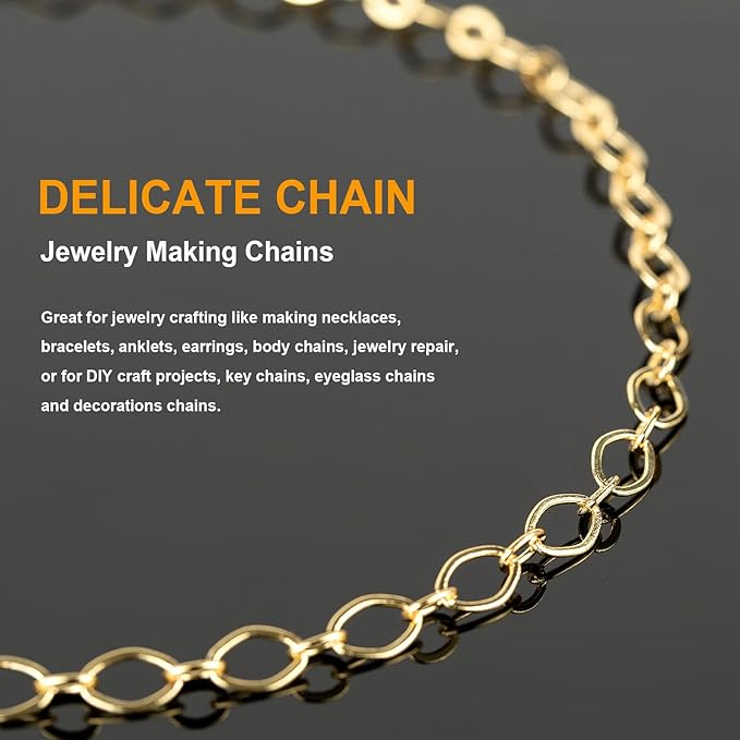KYUNHOO 5 Meters Oval Circle Jewelry Chain Links Gold Chain Spool Women Men Bracelet Necklace Making Supplies with Lobster Clasps Jump Rings for Craft DIY Jewelry Findings