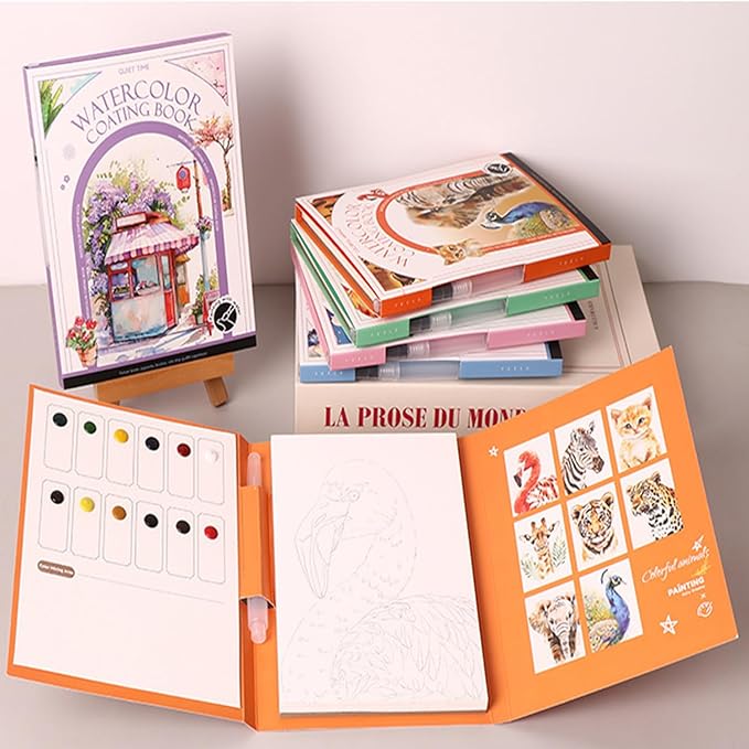 RGBMIX Watercolor Coloring Book for Adults Stress Relief Foldable Painting Pad with 24-Color Paint laowu