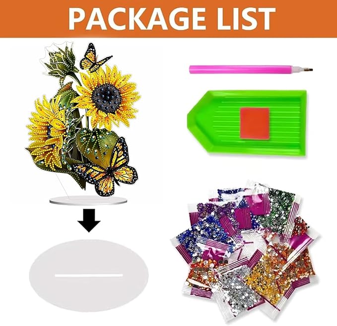 hyzsj DIY Diamond Desktop Ornament Sunflower, Crystal Butterfly Diamond Art Painting Tabletop Ornaments Single Sided, Diamond Ornament for Adult Beginner Home Office Decor Crafts Gift