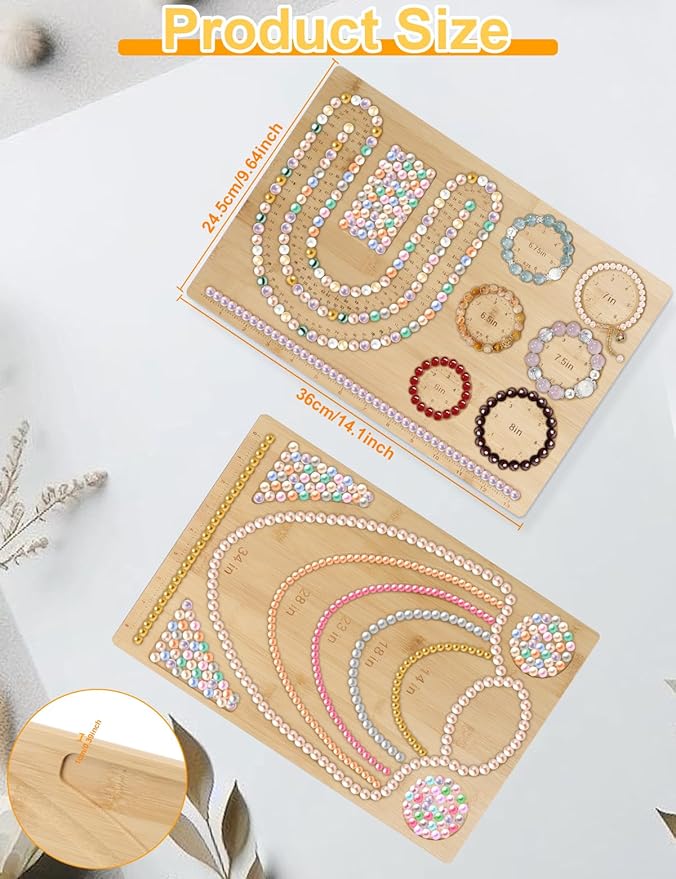 2-in-1 Bead Boards for Jewelry Making,Bamboo Beading Board for Bracelet,Necklace,Earrings,DIY Bracelet Necklace Making Supplies and Measuring Tool-Patent Pending