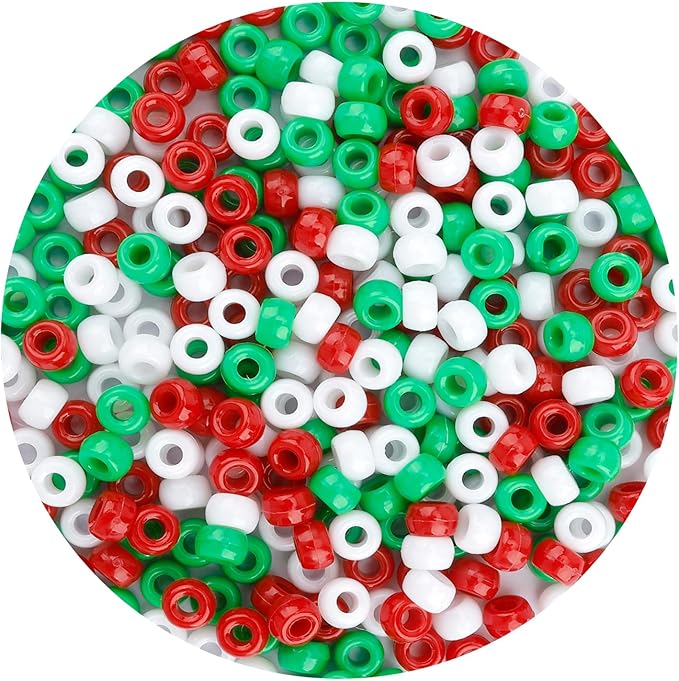 christmas beads,1100 pcs christmas beads for jewelry making stocking stuffers teens xmas bead for bracelets red bead for crafts gifts for daughter son nephew (red green white color)
