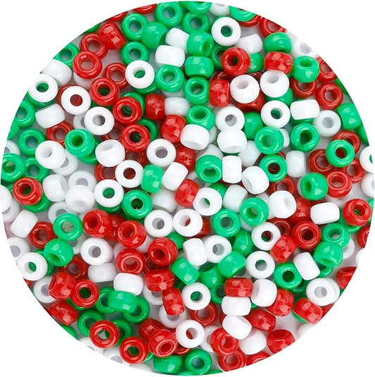 christmas beads,1100 pcs christmas beads for jewelry making stocking stuffers teens xmas bead for bracelets red bead for crafts gifts for daughter son nephew (red green white color)