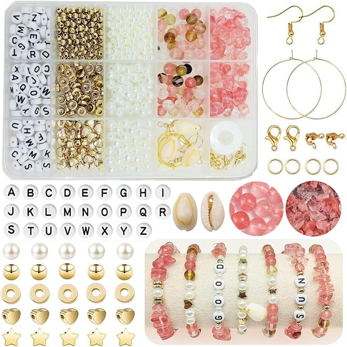 Basigeese Jewelry Making Supplies Kit Natural Stone Beads for Irregular Gemstone Beading with for DIY Craft Bracelet Necklace Earrings for Adults (Volcano Cherry Quartz)