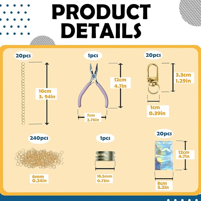 LEIOSAGN 408Pcs Lip Gloss Keychain Making Kit with 20 Keychain Clips, 20 Extender Chains, 106 Mixed Charms, 240 Jump Rings, Resealable Pouch Bags, Plier, Jewelry Making Supplies for DIY