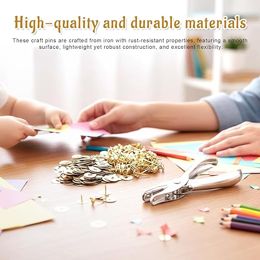 100 PCS Mini Brad Fasteners, and 300 Pieces Washers with Hole Punch, Round Paper Fasteners for Crafts Mini Brass Brads Metal Brad Split Pins Pastel for Paper Crafts DIY Scrapbooking Supplies (Gold)