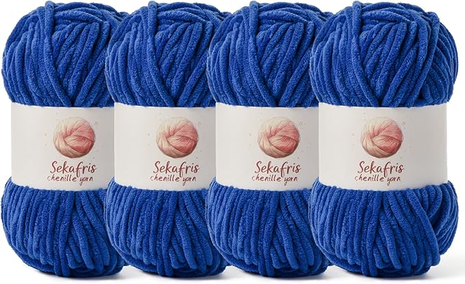 4 Pack Chunky Chenille Yarn for Crocheting, Baby Yarn for Crocheting Soft Blanket, 349.9 yds /14.1 oz Crochet Yarn, Bulky 5 Amigurumi Yarns, Fluffy Velvet Yarns for Knitting Crafts (4 Sapphire Blue)
