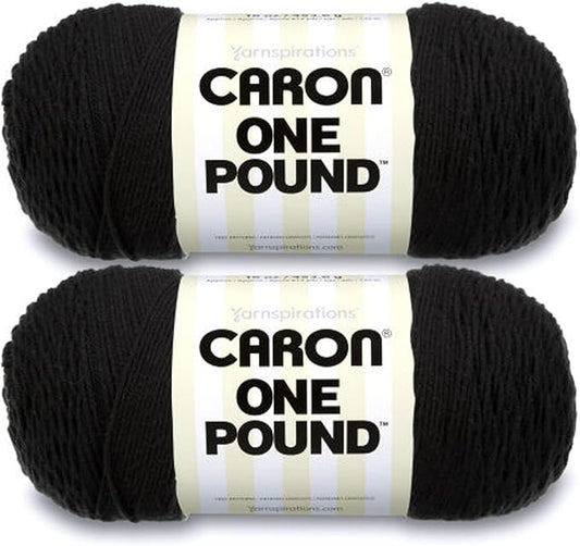 Caron One Pound Black Yarn - 2 Pack of 454g/16oz - Acrylic - 4 Medium (Worsted) - 812 Yards - Knitting/Crochet