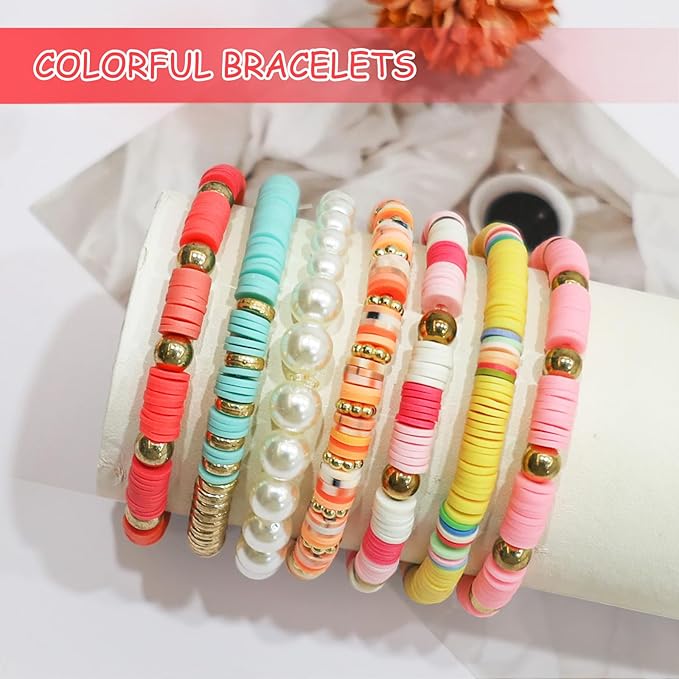Redtwo 10000 Pcs Clay Beads Bracelet Making Kit, 3 Boxes 60 Colors Flat Preppy Beads for Friendship Bracelet Kit, Polymer Heishi Beads with Charms for Jewelry Making, Crafts Gifts for Teen Girls