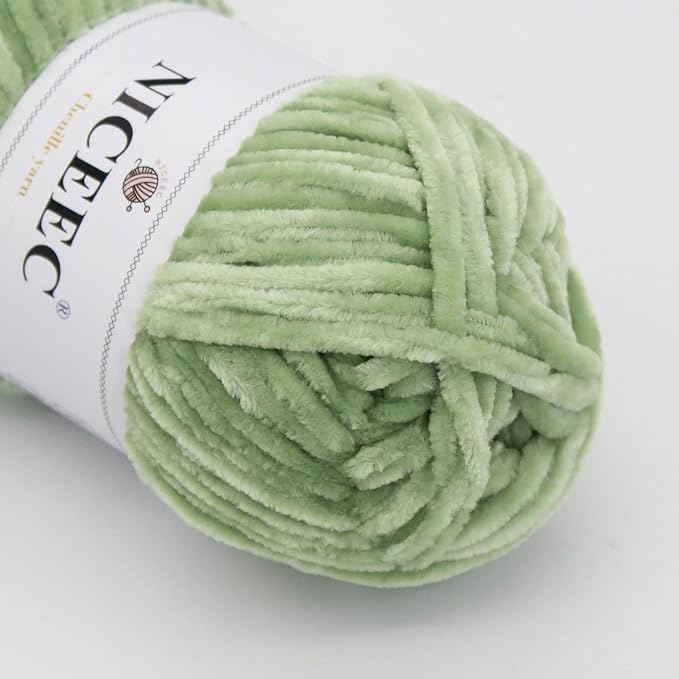 NICEEC 2 Skeins Soft Chenille Yarn Blanket Yarn for Knitting Fancy Yarn for Crochet Weaving DIY Craft Total Length 2×255m (2×279yds, 2×150g)_Mint Green