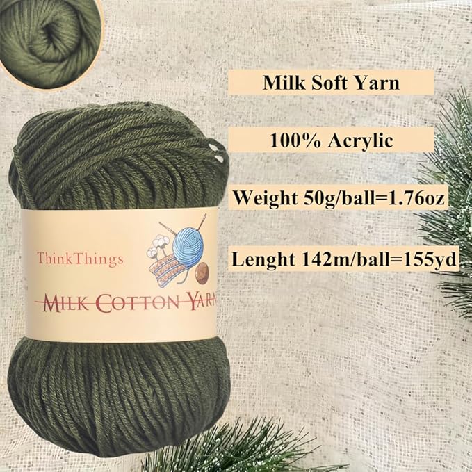 Yarn for Crocheting Bulk - 10Balls 17.6OZ Pack Acrylic Green Yarns Large - DIY Weaving & Knitting Tool Thread for Beginners Army Green
