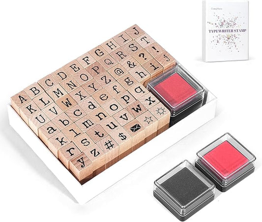 61 PCS Small Letter Stamps and Ink Pad for Crafting, Clay Alphabet Wooden Rubber Stamp Kit, DIY Craft Scrapbook Supplies for Card Making (Small-63PCS)