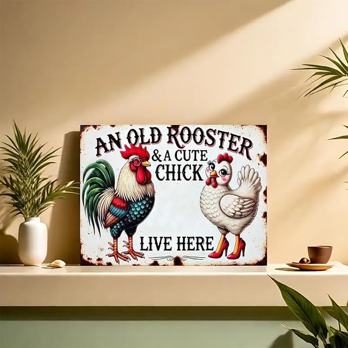 5D Diamond Art Painting Kits for Adults, An Old Rooster & A Cute Chick Live Here Chicken Art Kits For Beginner,DIY Vintage Full Round Gem Crystal Art Paint by Diamond Home Wall Decor12X16inch