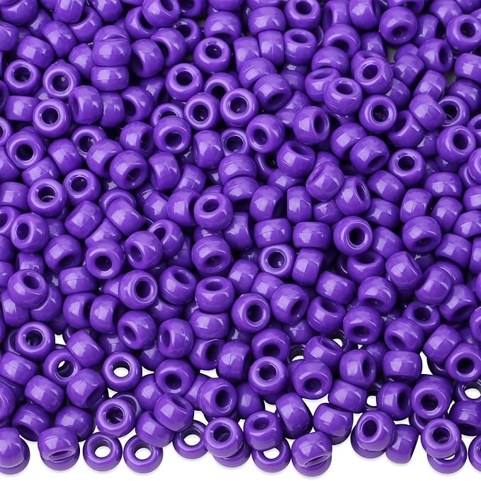 1000Pcs Purple Pony Beads 6x9mm Perler Crafts Beads for Bracelets, Kandi Bead Kit, Hair Braids Pony Bulk Plastic Bead for Keychain Necklace Jewelry Making(Purple)